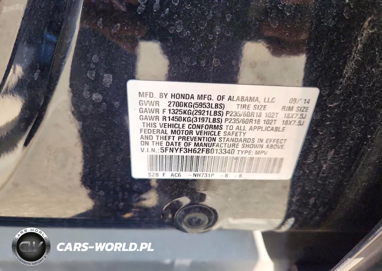 2015 Honda Pilot Exl VIN:5FNYF3H62FB013340 - 13