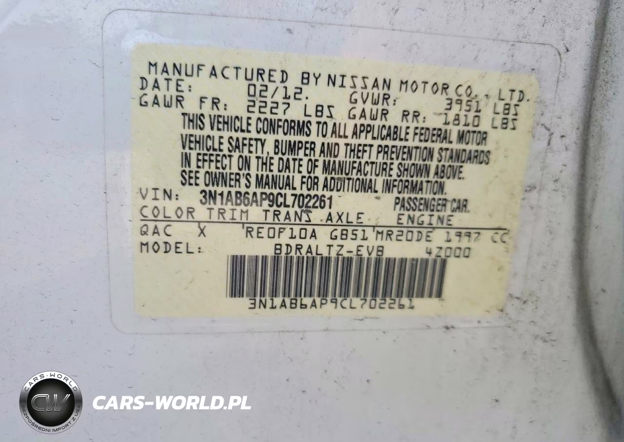 2012 Nissan Sentra 2.0 VIN:3N1AB6AP9CL702261 - 12