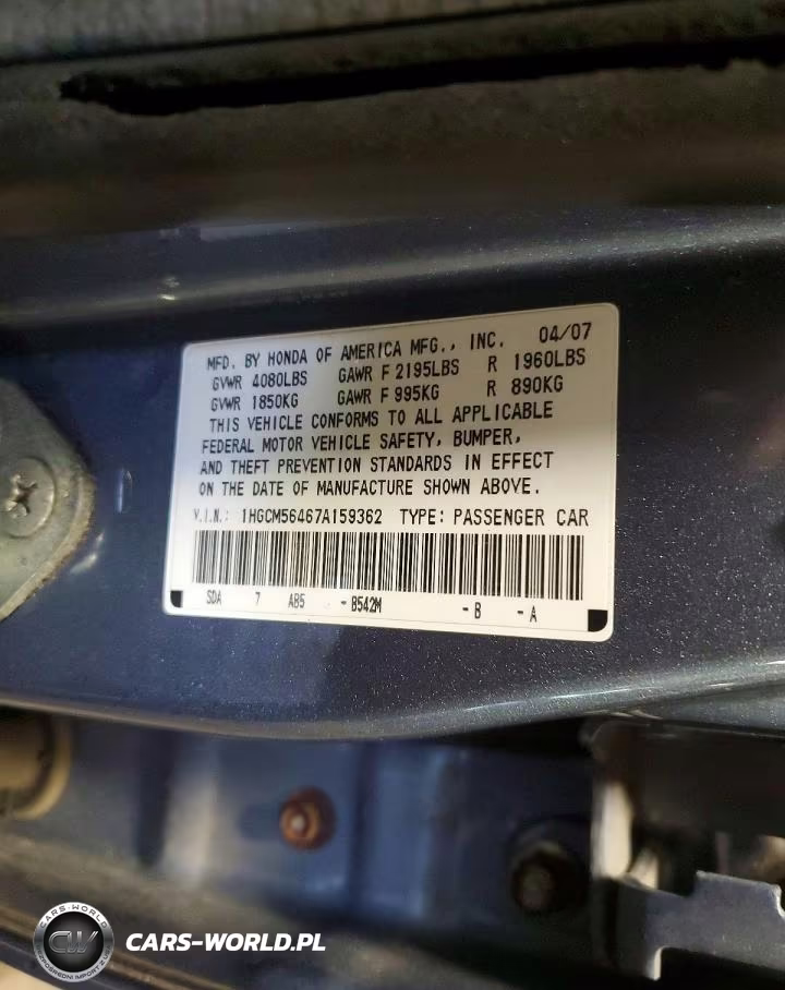 2007 Honda Accord Lx VIN:1HGCM56467A159362 - 12