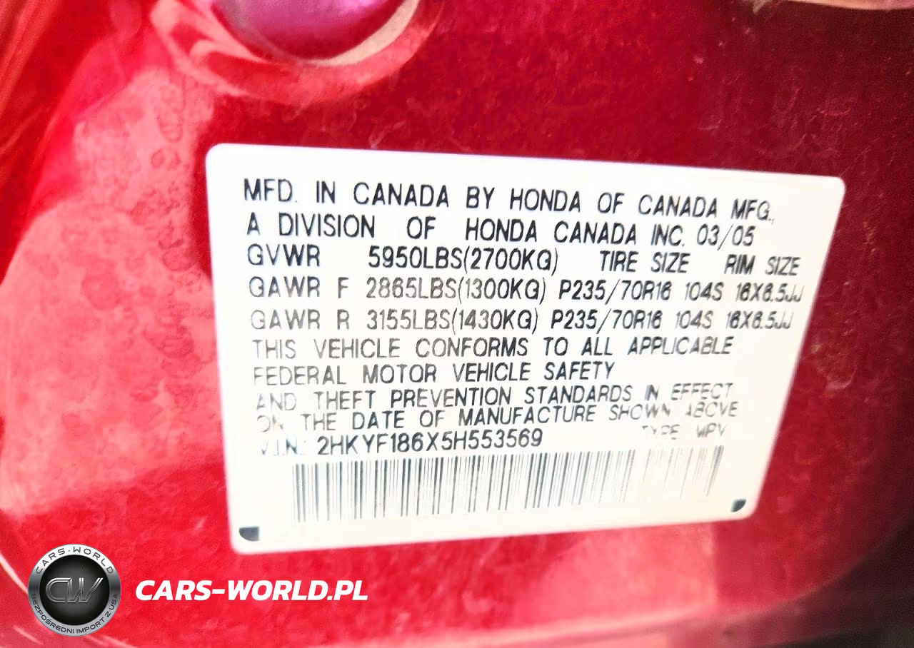 2005 Honda Pilot Exl VIN:2HKYF186X5H553569 - 13