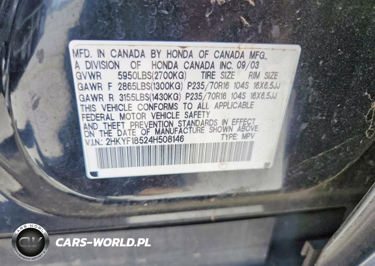 2004 Honda Pilot Exl VIN:2HKYF18524H508146 - 13