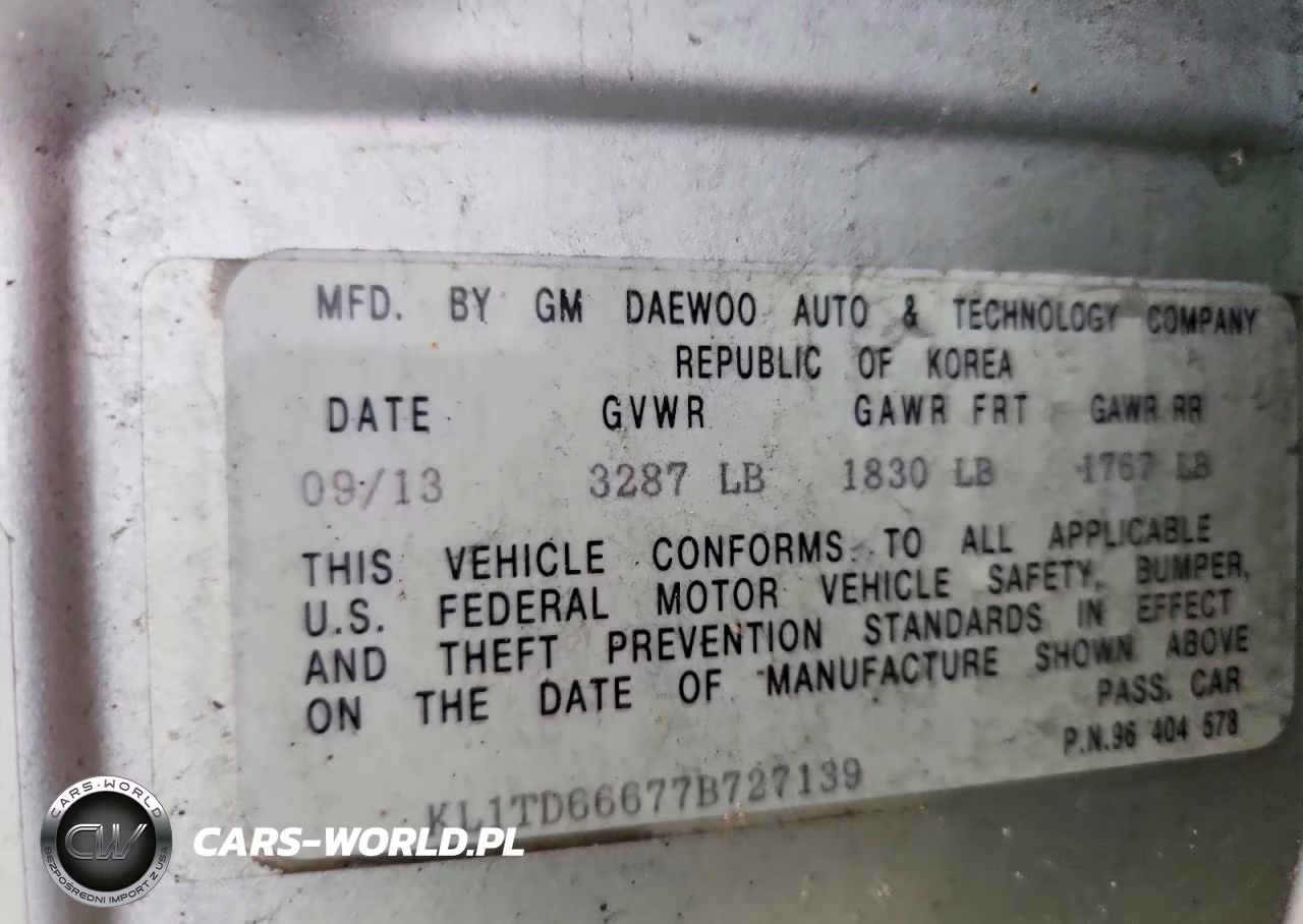 2007 Chevrolet Aveo Base VIN:KL1TD66677B727139 - 12