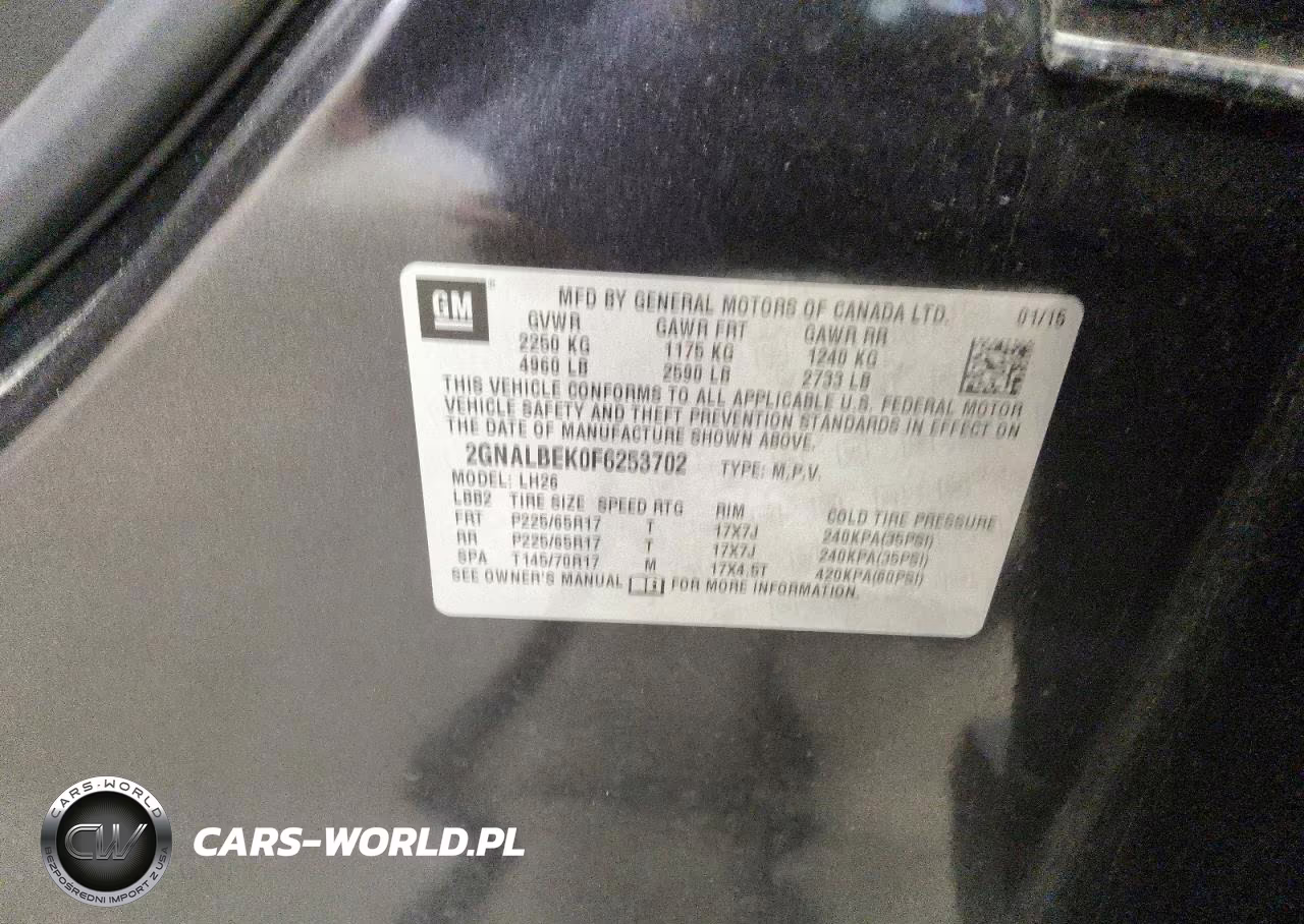 2015 Chevrolet Equinox Lt VIN:2GNALBEK0F6253702 - 12