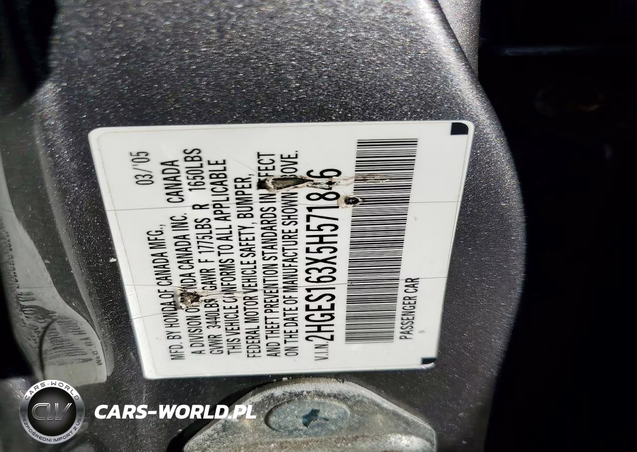 2005 Honda Civic Dx Vp VIN:2HGES163X5H571846 - 12