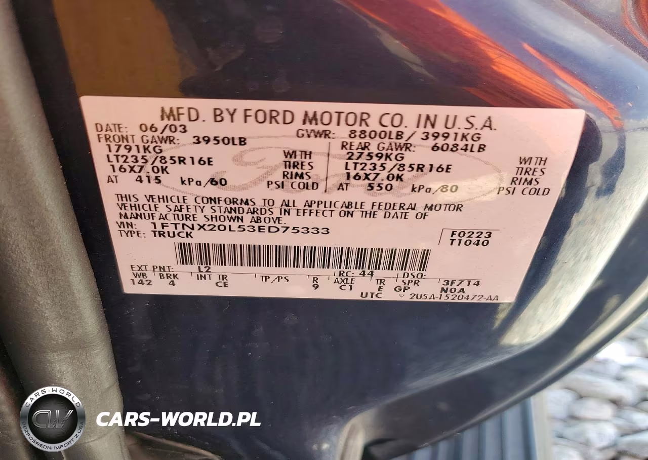 2003 Ford F250 Super Duty VIN:1FTNX20L53ED75333 - 12