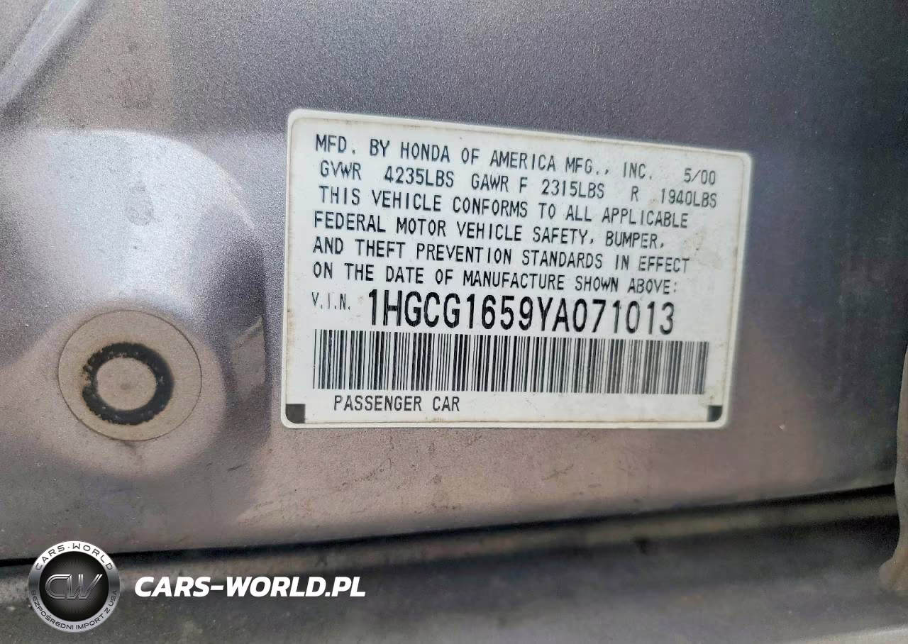 2000 Honda Accord Ex VIN:1HGCG1659YA071013 - 12