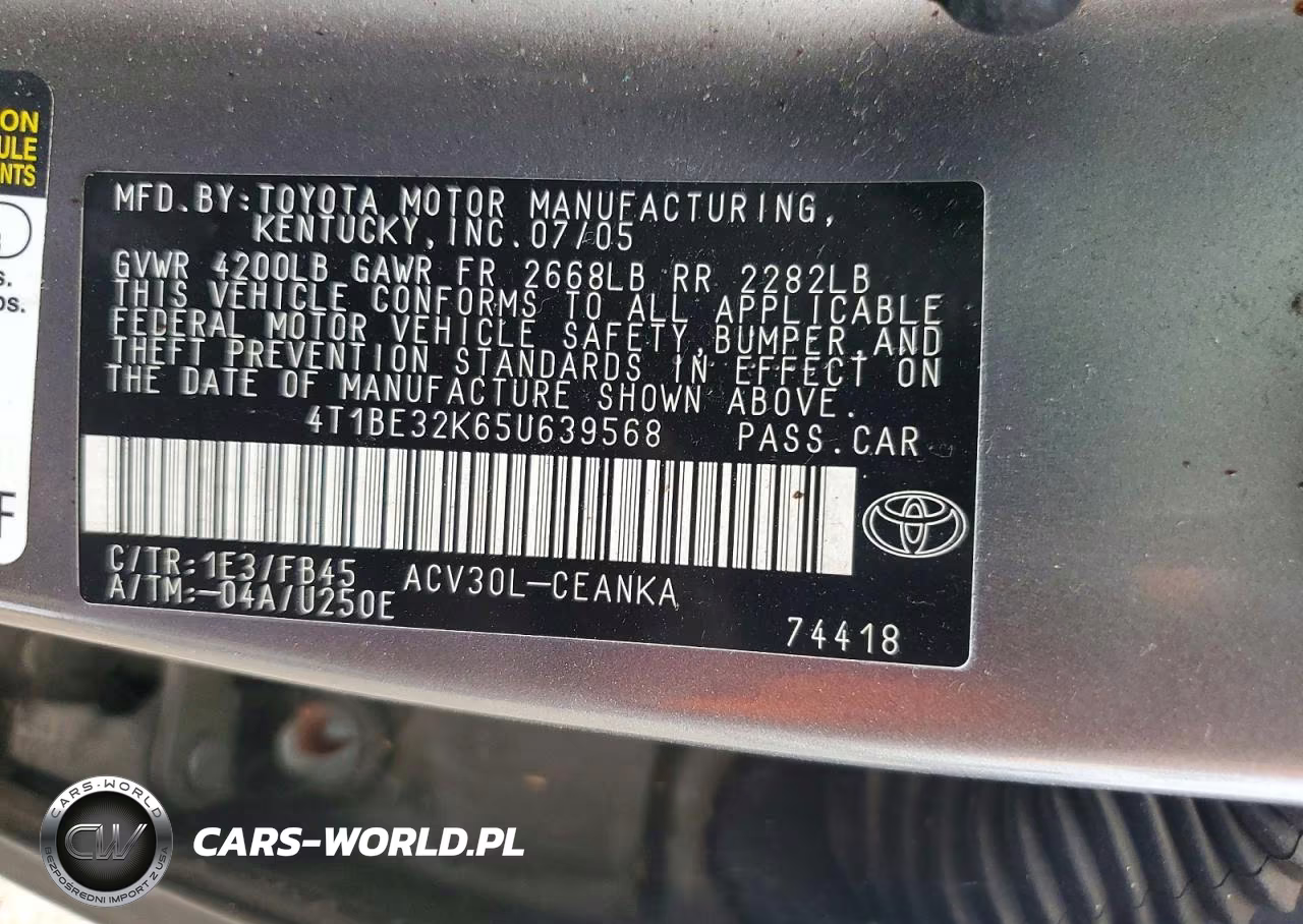 2005 Toyota Camry Le VIN:4T1BE32K65U639568 - 13