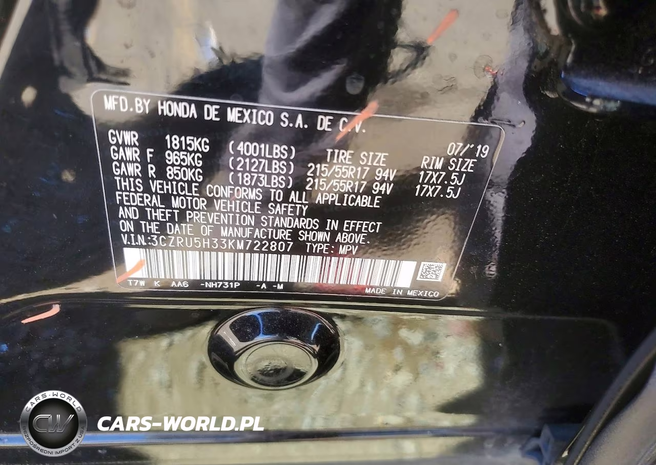 2019 Honda Hr-V Lx VIN:3CZRU5H33KM722807 - 12