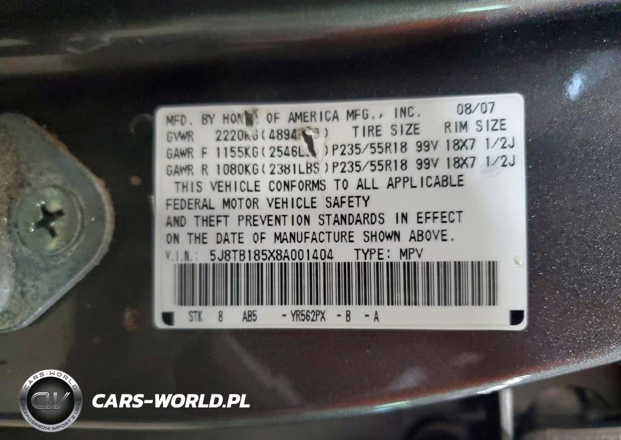 2008 Acura Rdx VIN:5J8TB185X8A001404 - 13