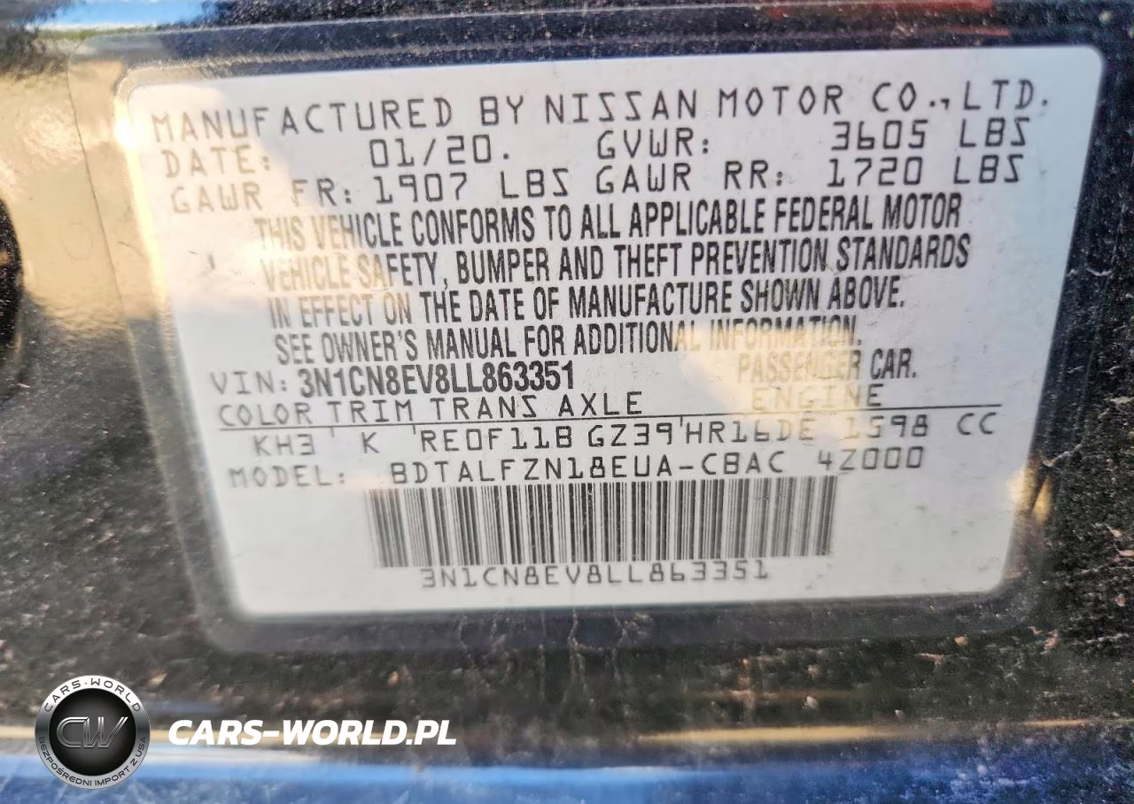 2020 Nissan Versa Sv VIN:3N1CN8EV8LL863351 - 12