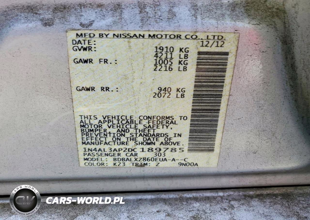 2013 Nissan Altima Sl VIN:1N4AL3AP2DC189785 - 12