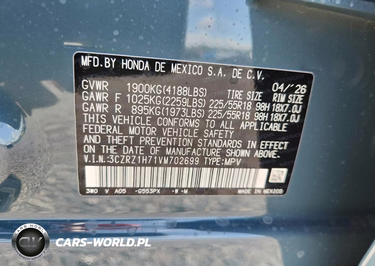 2027 Honda Hr-V Exl VIN:3CZRZ1H71VM702699 - 13