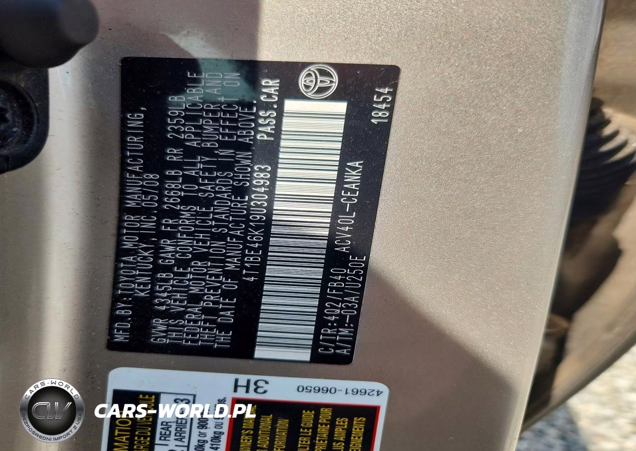 2009 Toyota Camry Le VIN:4T1BE46K19U304983 - 12