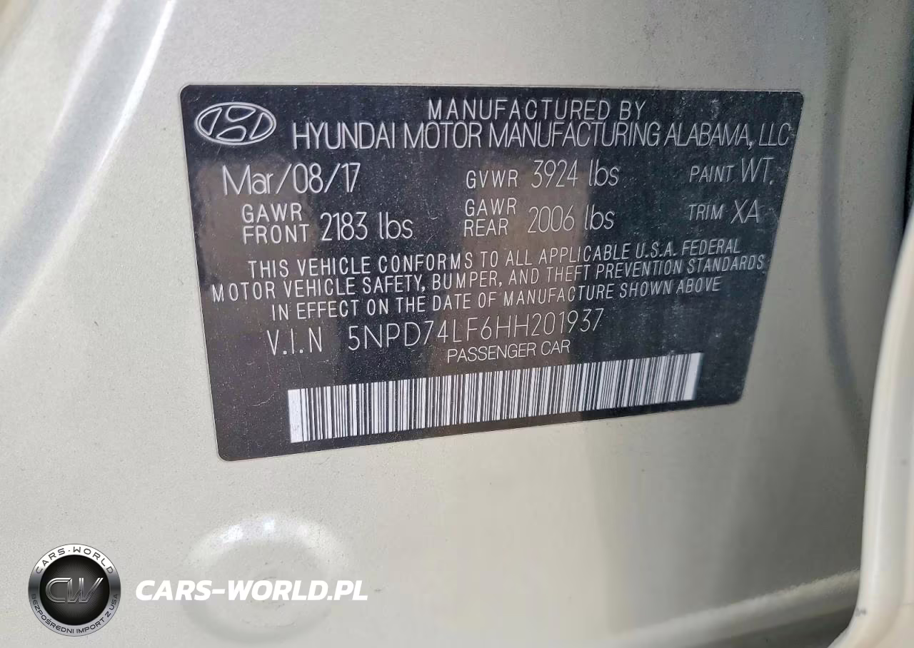 2017 Hyundai Elantra Se VIN:5NPD74LF6HH201937 - 12
