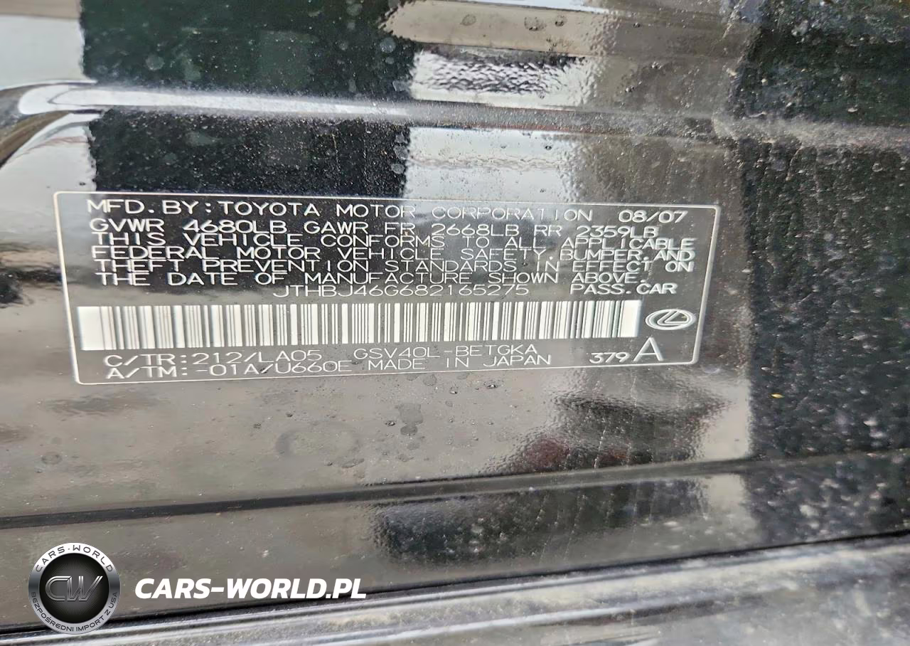 2008 Lexus Es 350 VIN:JTHBJ46G682165275 - 12