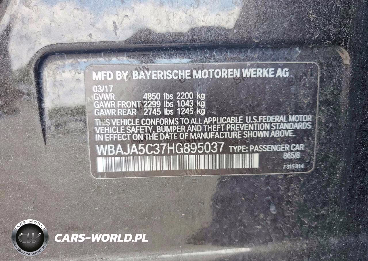 2017 BMW 530 I VIN:WBAJA5C37HG895037 - 12