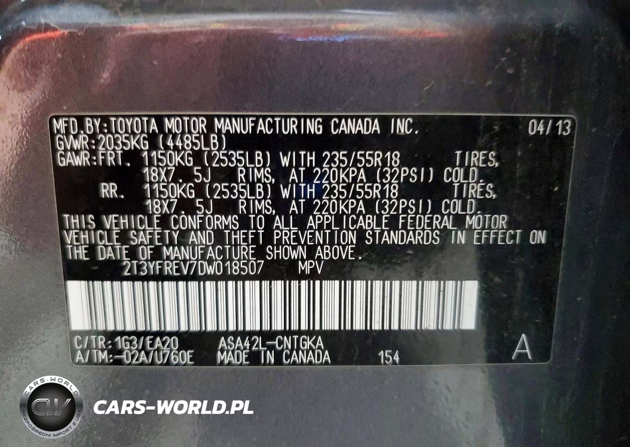 2013 Toyota Rav4 Limited VIN:2T3YFREV7DW018507 - 14