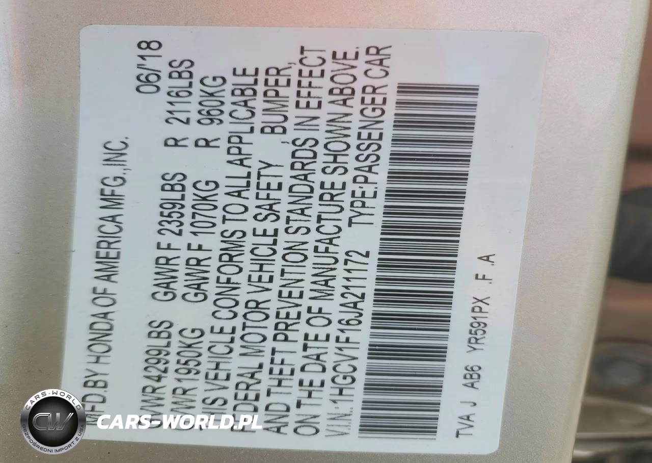 2018 Honda Accord Lx VIN:1HGCV1F16JA211172 - 12