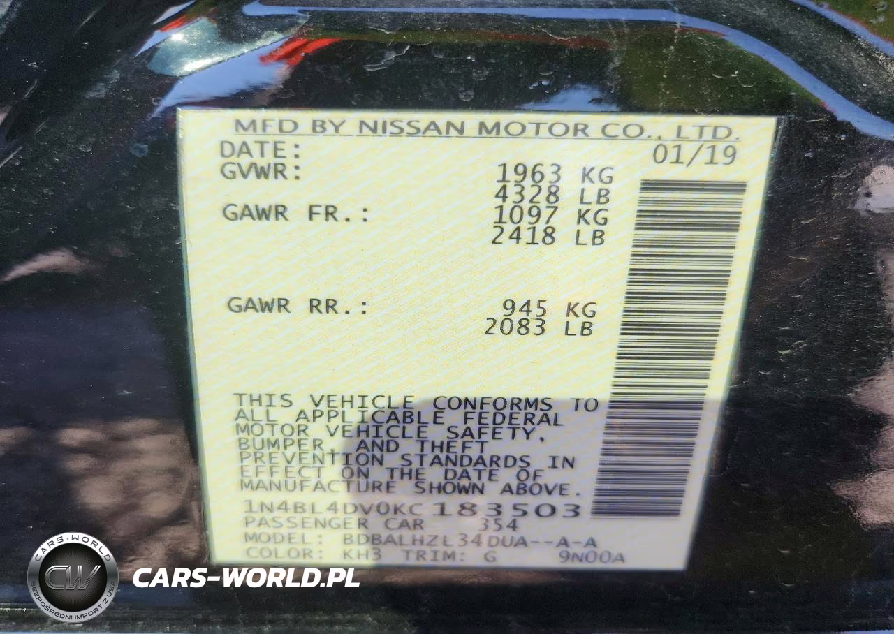 2019 Nissan Altima Sv VIN:1N4BL4DV0KC183503 - 12