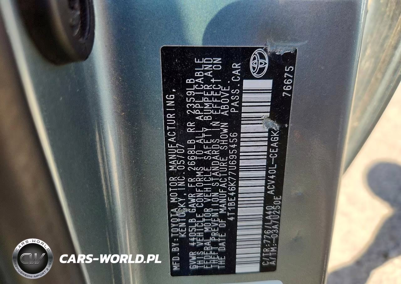 2007 Toyota Camry Xle VIN:4T1BE46K77U695456 - 12