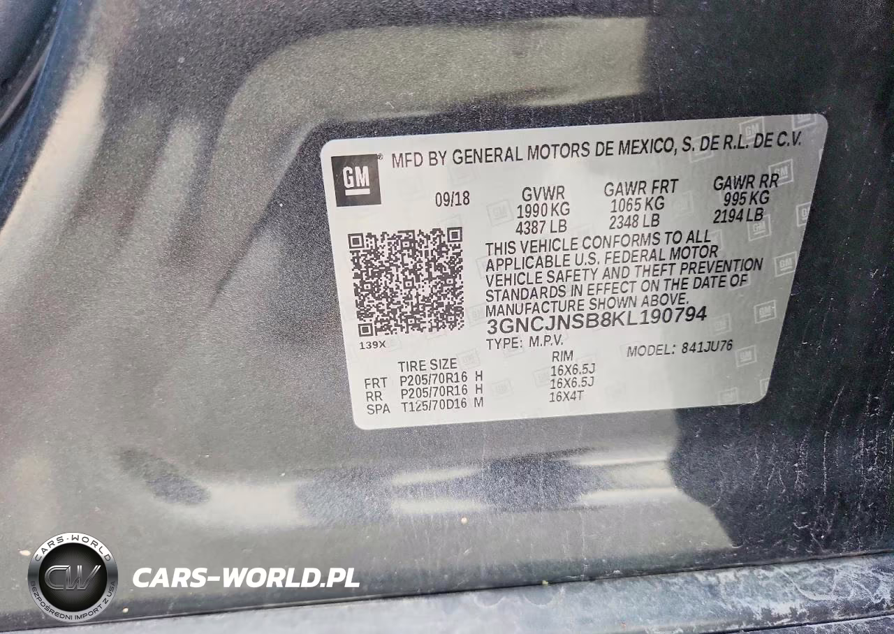 2019 Chevrolet Trax Ls VIN:3GNCJNSB8KL190794 - 13