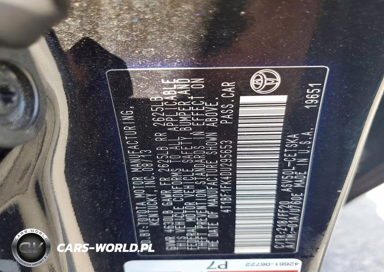 2013 Toyota Camry Se VIN:4T1BF1FK4DU295653 - 12