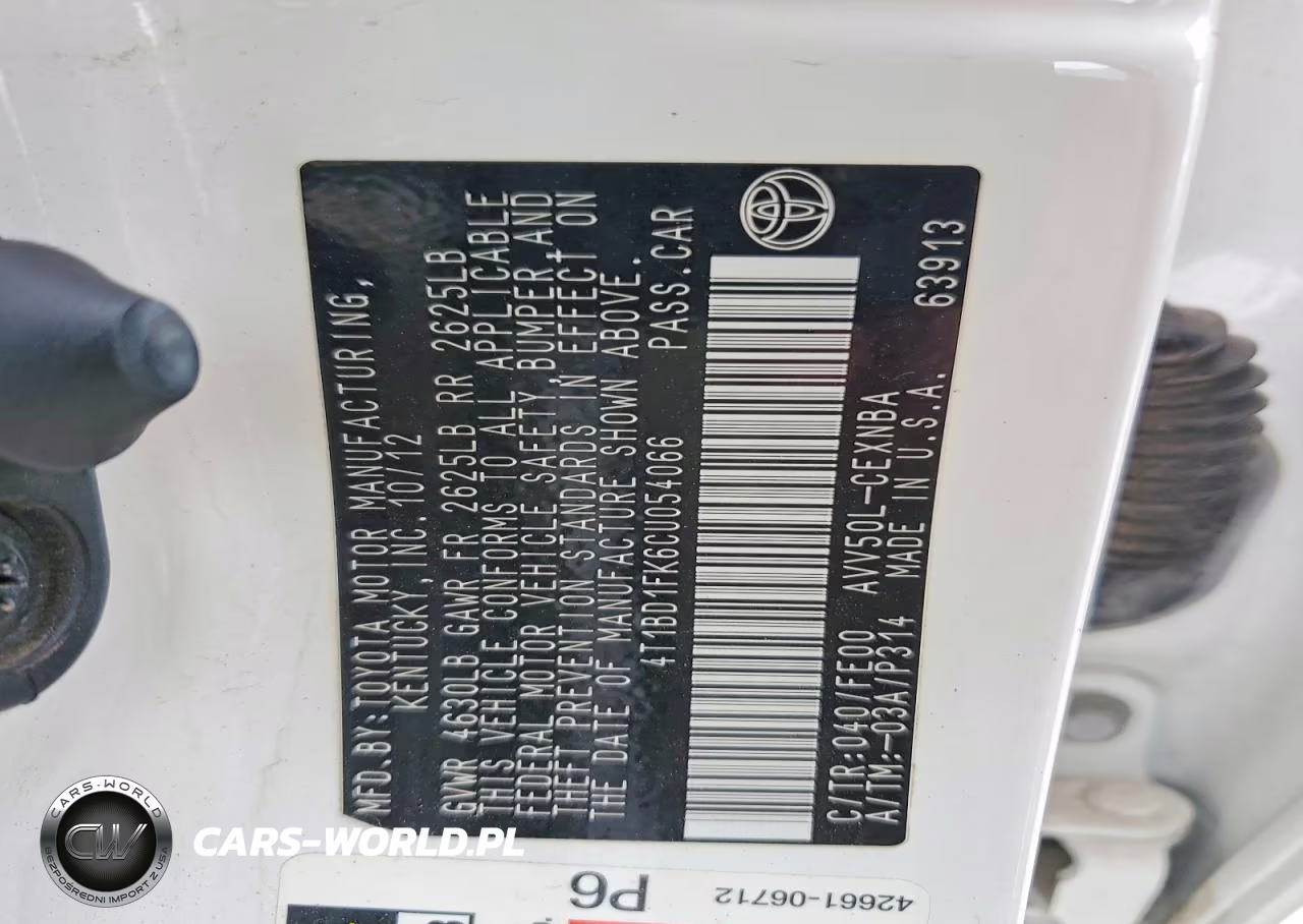 2012 Toyota Camry Hybrid Le VIN:4T1BD1FK6CU054066 - 12