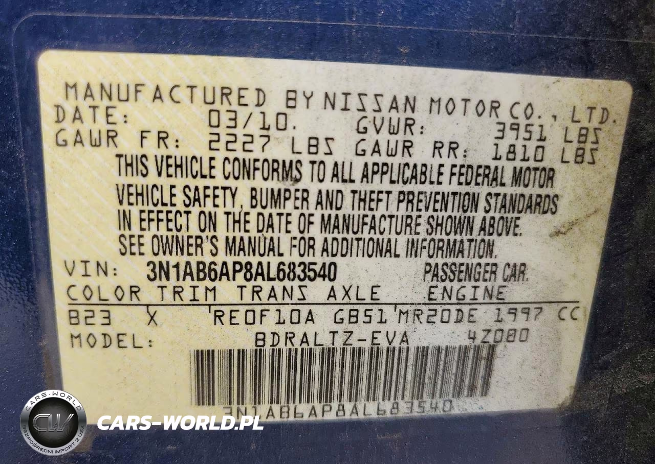 2010 Nissan Sentra 2.0 VIN:3N1AB6AP8AL683540 - 12