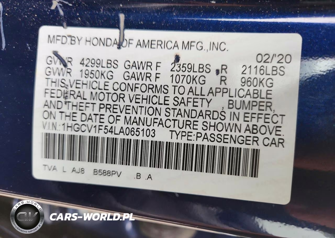 2020 Honda Accord Exl VIN:1HGCV1F54LA065103 - 13