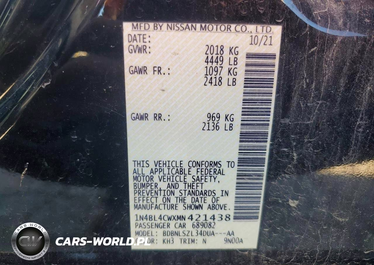 2021 Nissan Altima Sr VIN:1N4BL4CWXMN421438 - 13