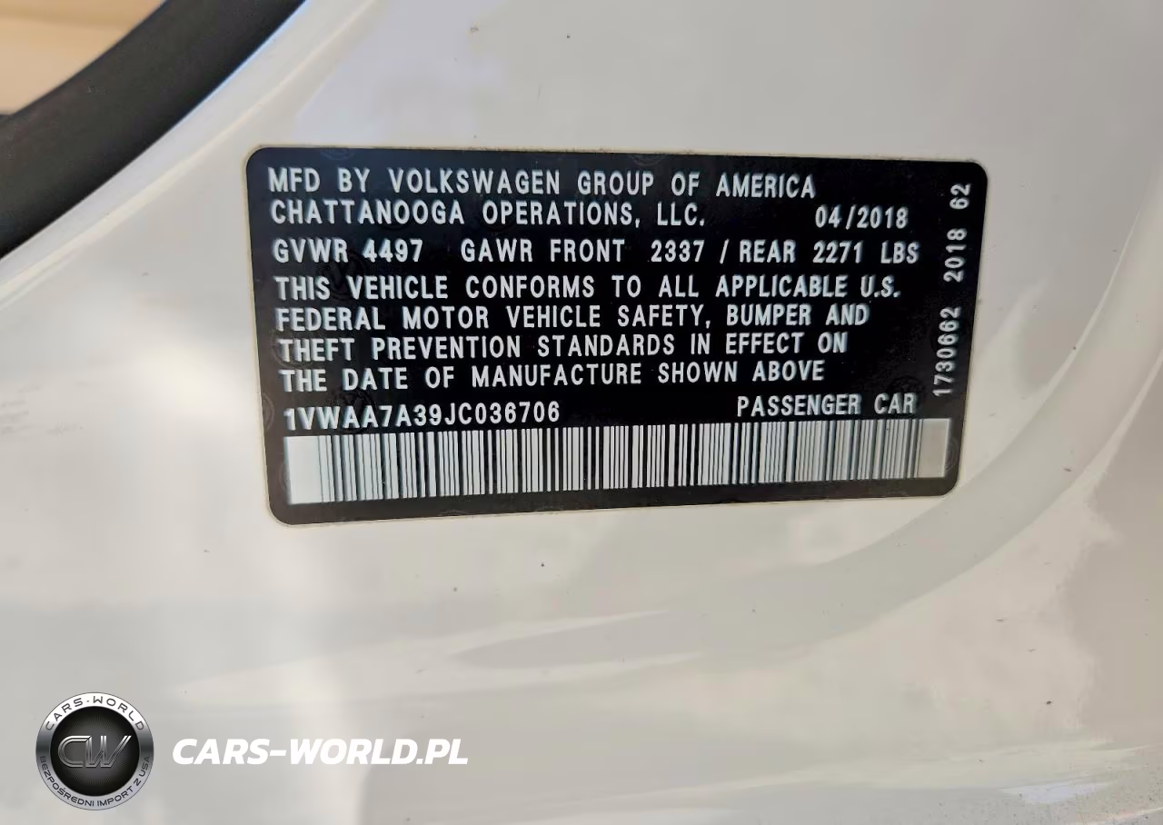 2018 Volkswagen Passat S VIN:1VWAA7A39JC036706 - 12