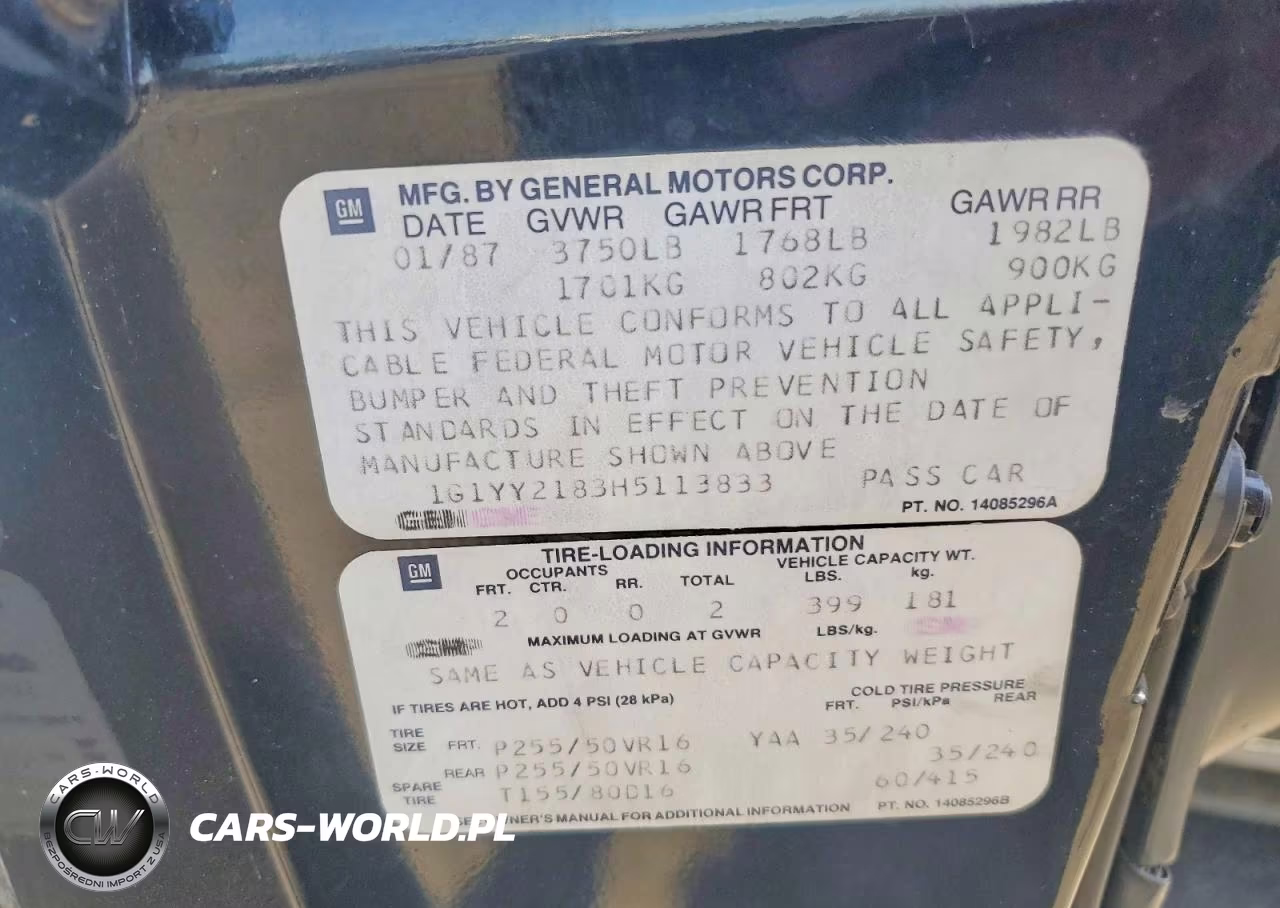 1987 Chevrolet Corvette VIN:1G1YY2183H5113833 - 12