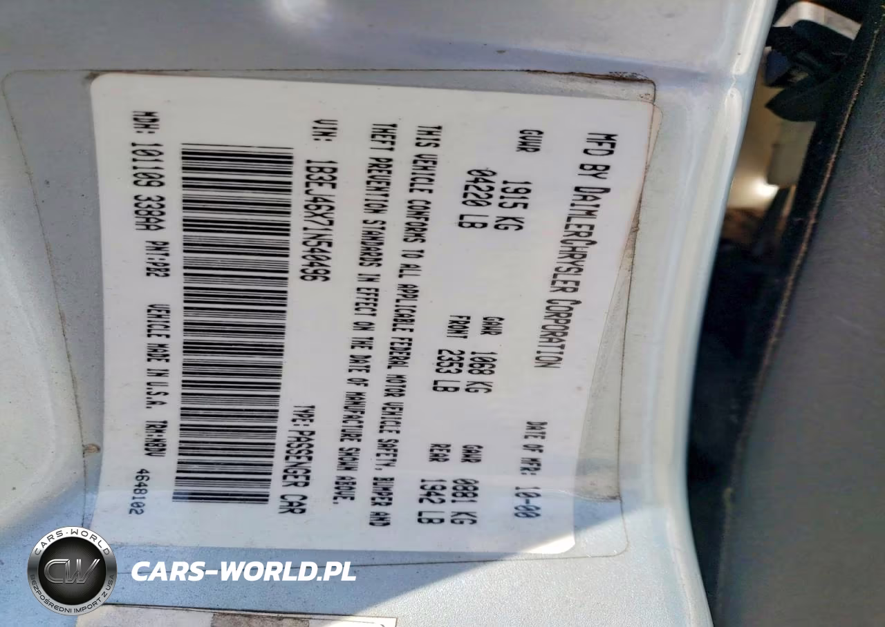 2001 Dodge Stratus Se VIN:1B3EJ46X71N540496 - 13