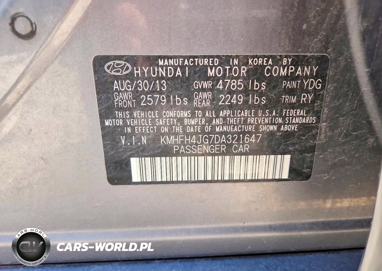 2013 Hyundai Azera Base VIN:KMHFH4JG7DA321647 - 12