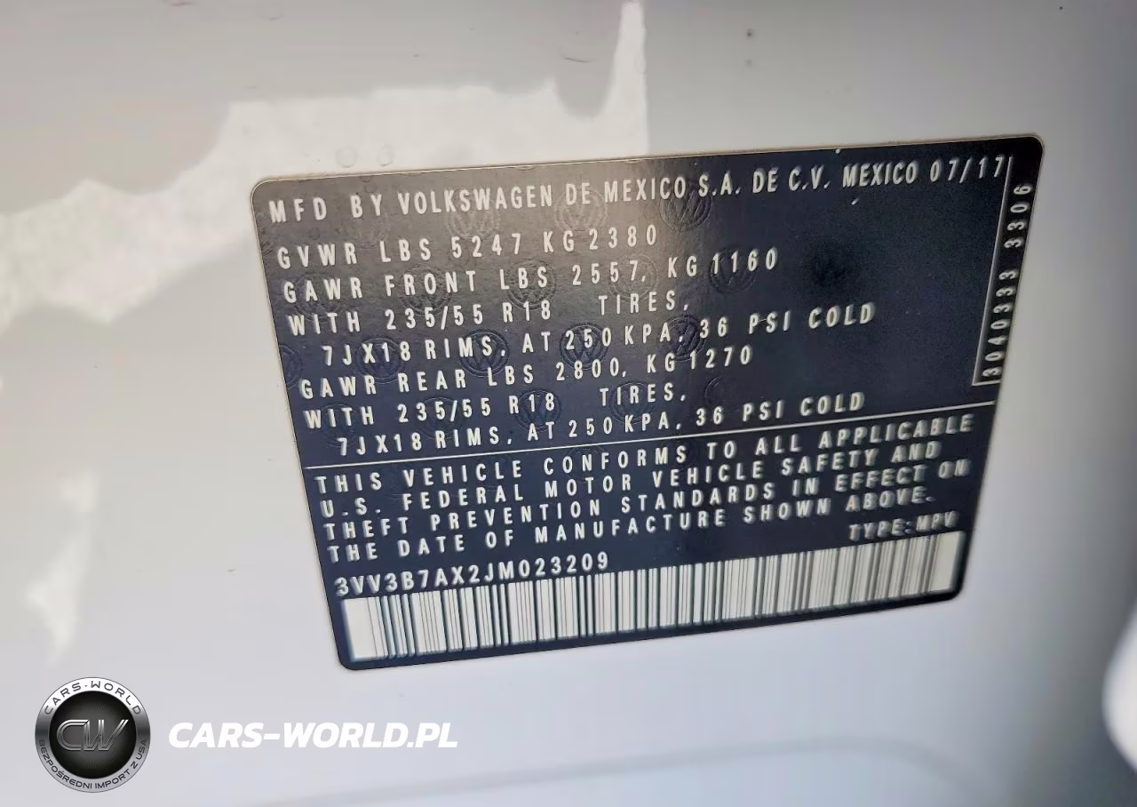 2018 Volkswagen Tiguan Se VIN:3VV3B7AX2JM023209 - 13