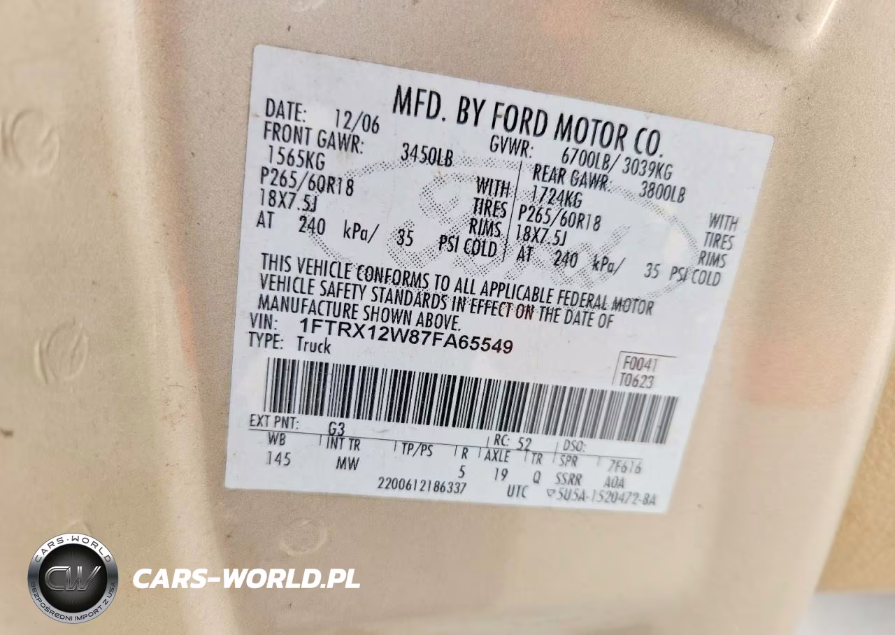 2007 Ford F150 VIN:1FTRX12W87FA65549 - 12