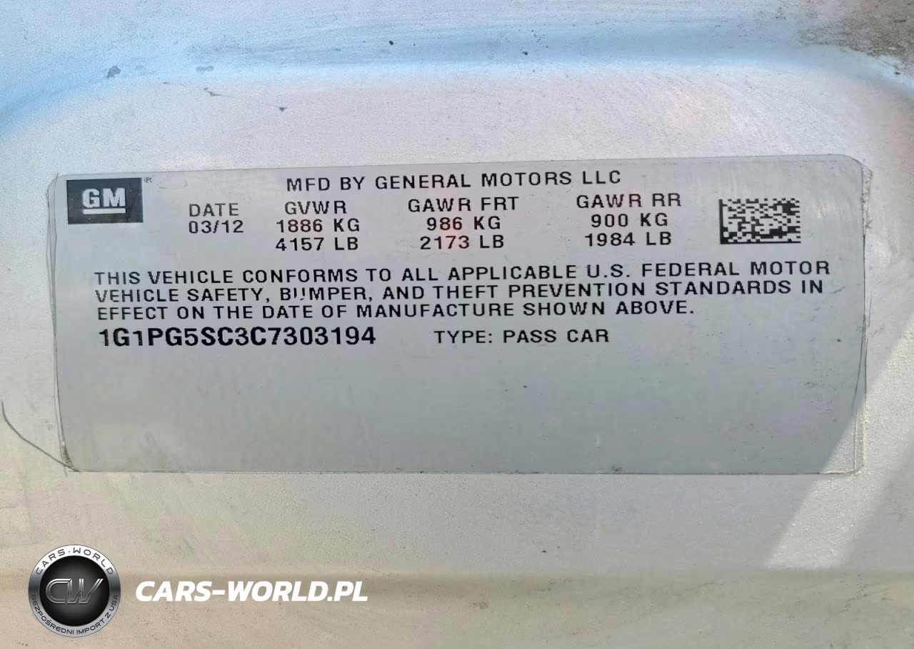 2012 Chevrolet Cruze Lt VIN:1G1PG5SC3C7303194 - 12