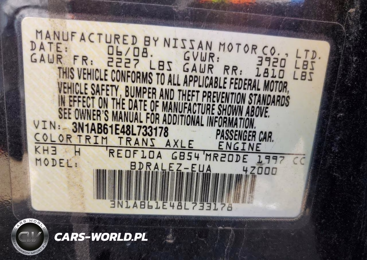 2008 Nissan Sentra 2.0 VIN:3N1AB61E48L733178 - 12