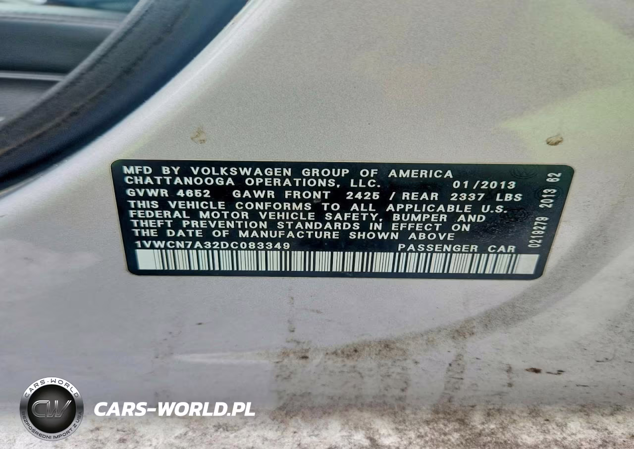 2013 Volkswagen Passat Sel VIN:1VWCN7A32DC083349 - 12