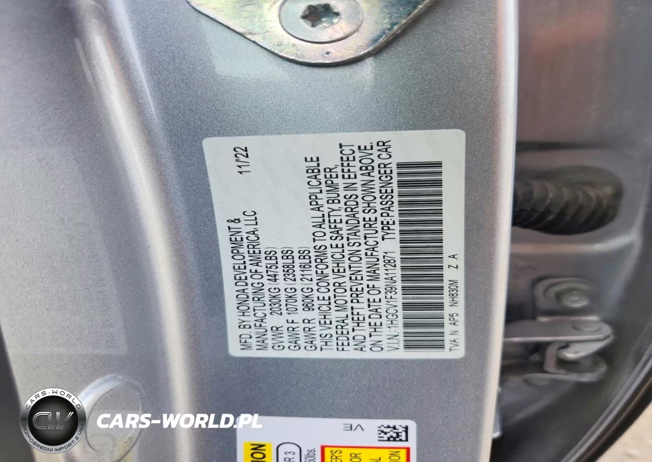 2022 Honda Accord Sport VIN:1HGCV1F39NA112871 - 13