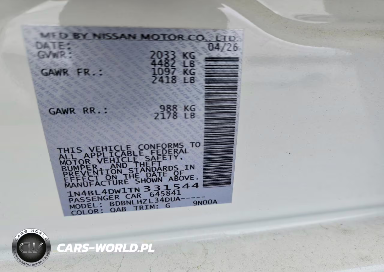 2026 Nissan Altima Sv VIN:1N4BL4DW1TN331544 - 12