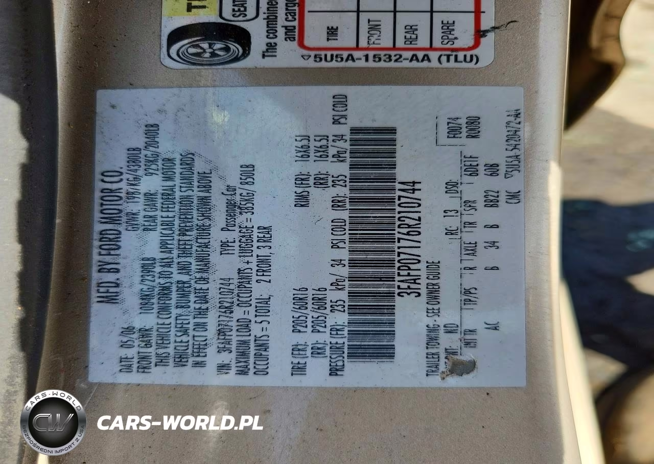2006 Ford Fusion Se VIN:3FAFP07176R210744 - 12