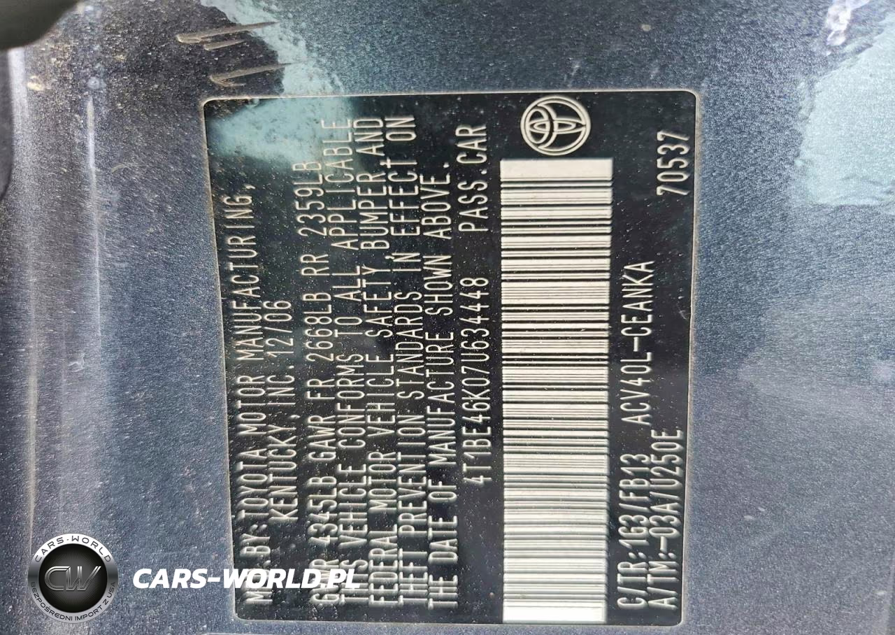 2007 Toyota Camry Le VIN:4T1BE46K07U634448 - 12