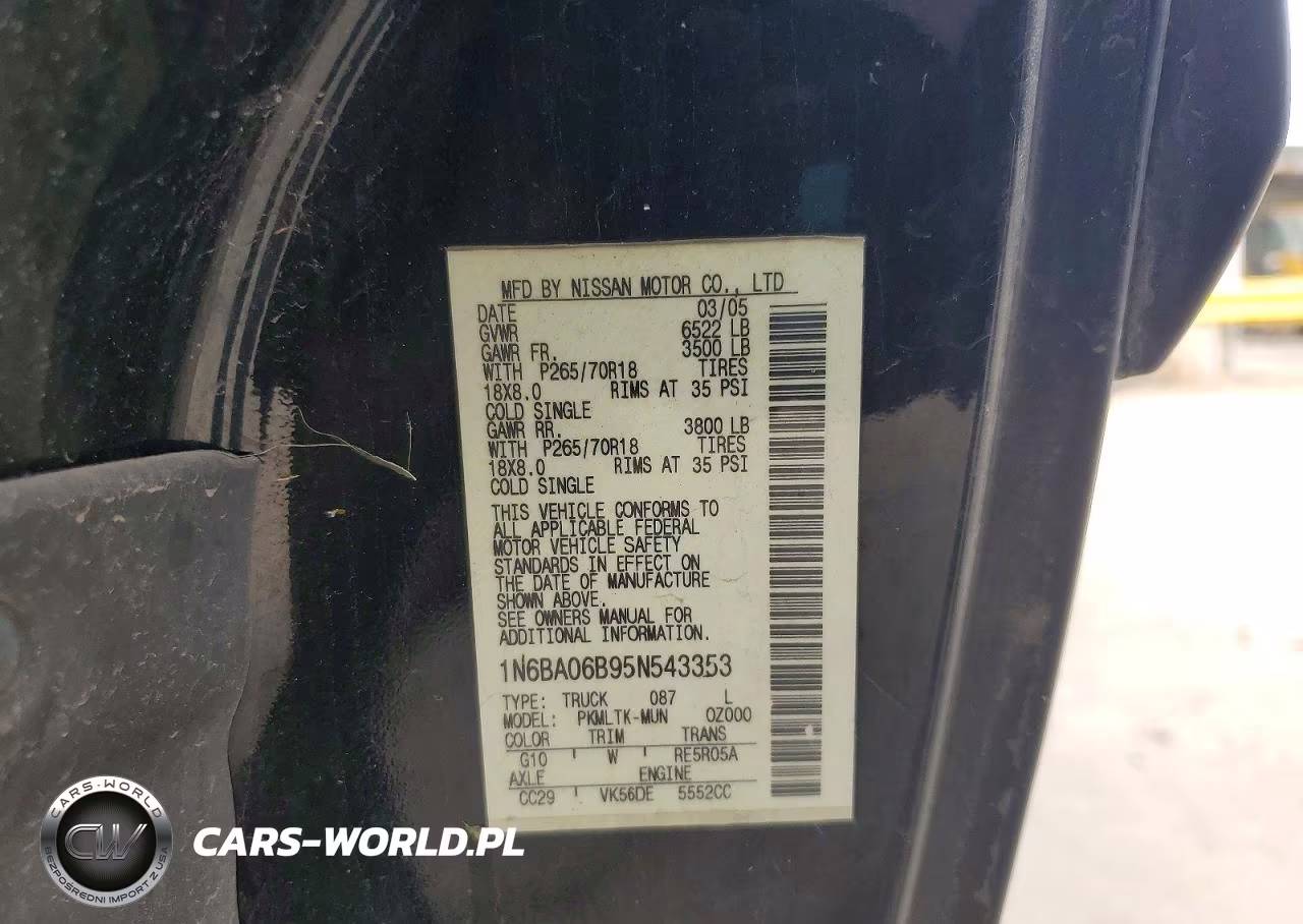 2005 Nissan Titan Xe VIN:1N6BA06B95N543353 - 12