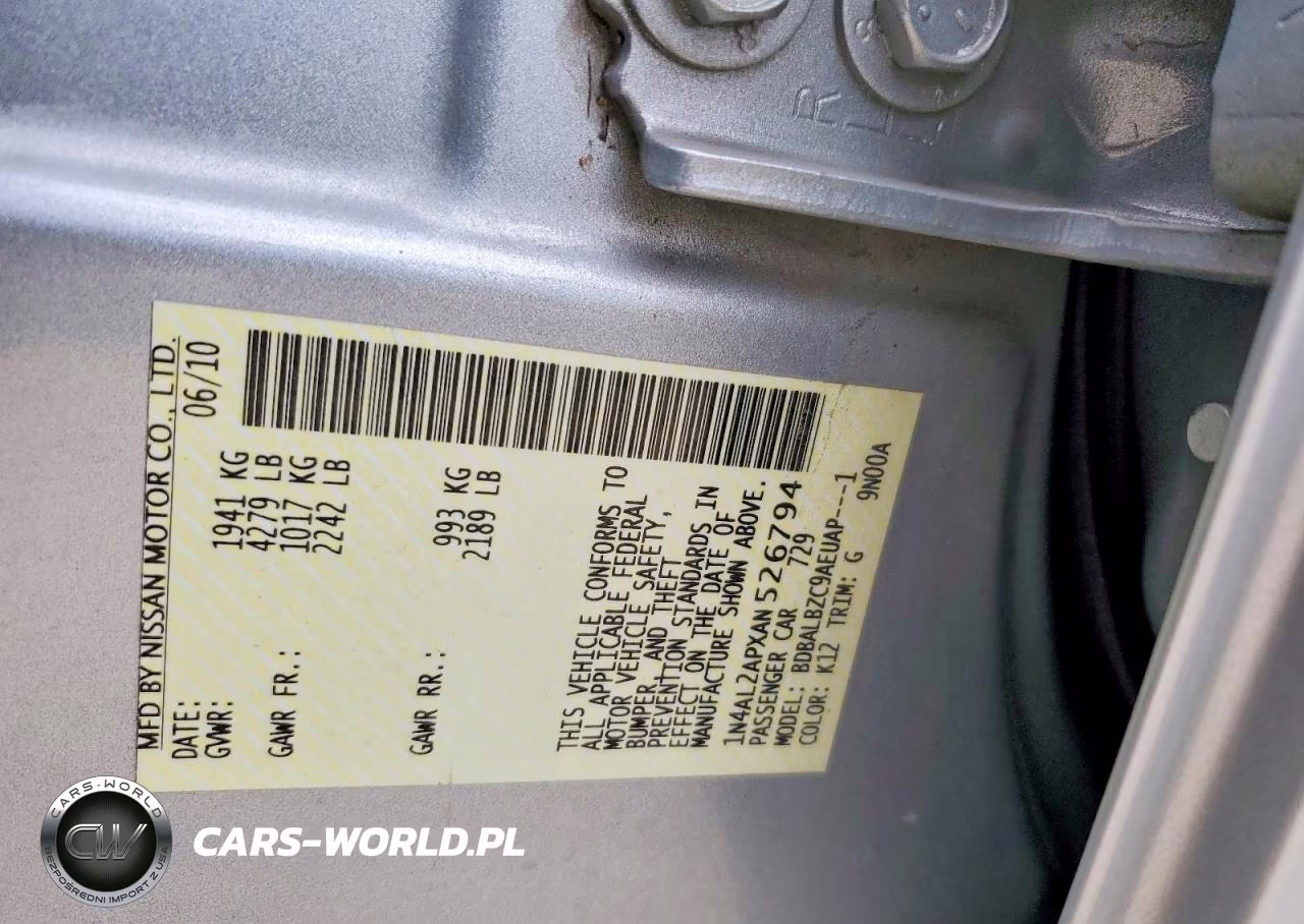 2010 Nissan Altima Base VIN:1N4AL2APXAN526794 - 12