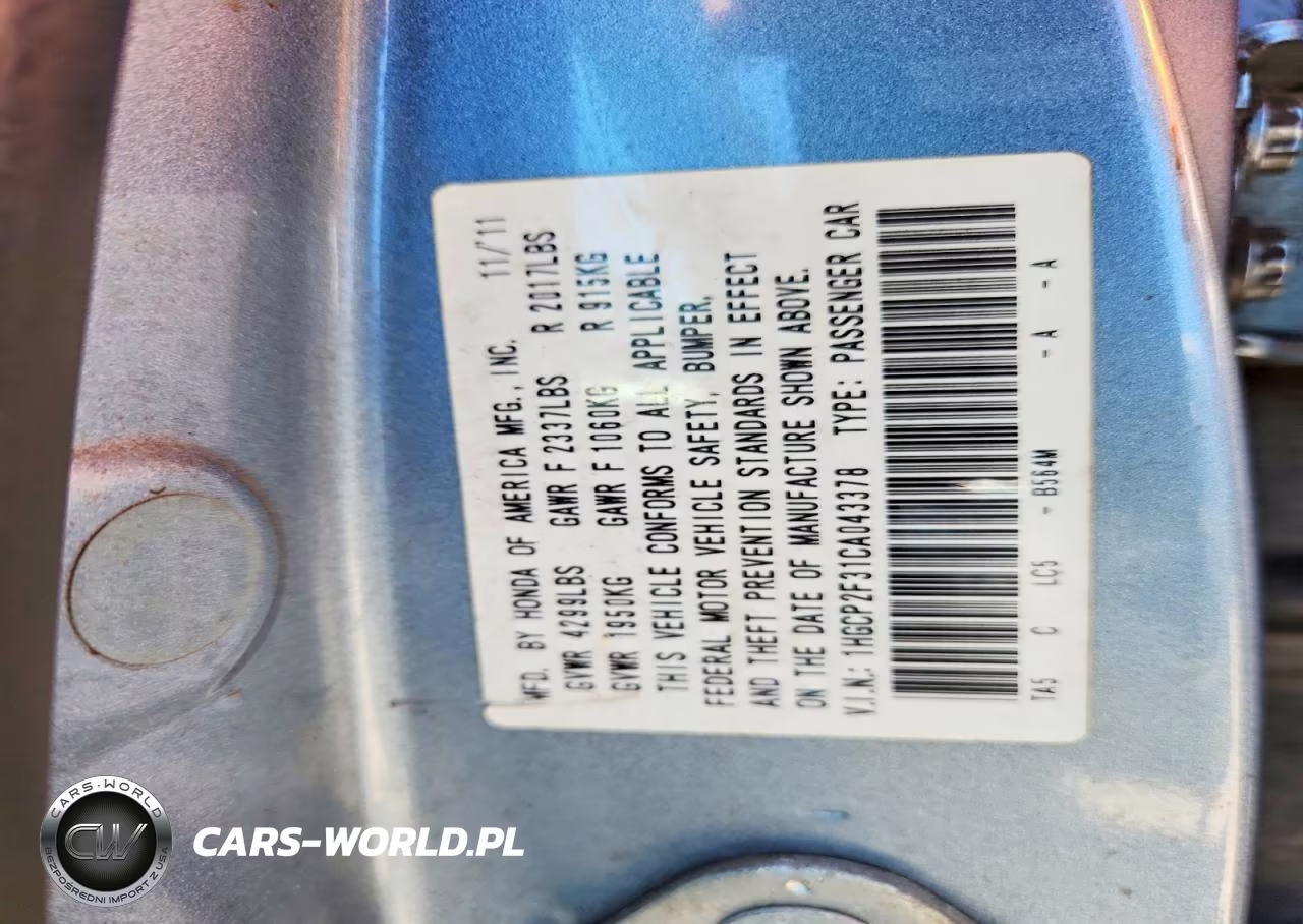 2012 Honda Accord Lx VIN:1HGCP2F31CA043378 - 12