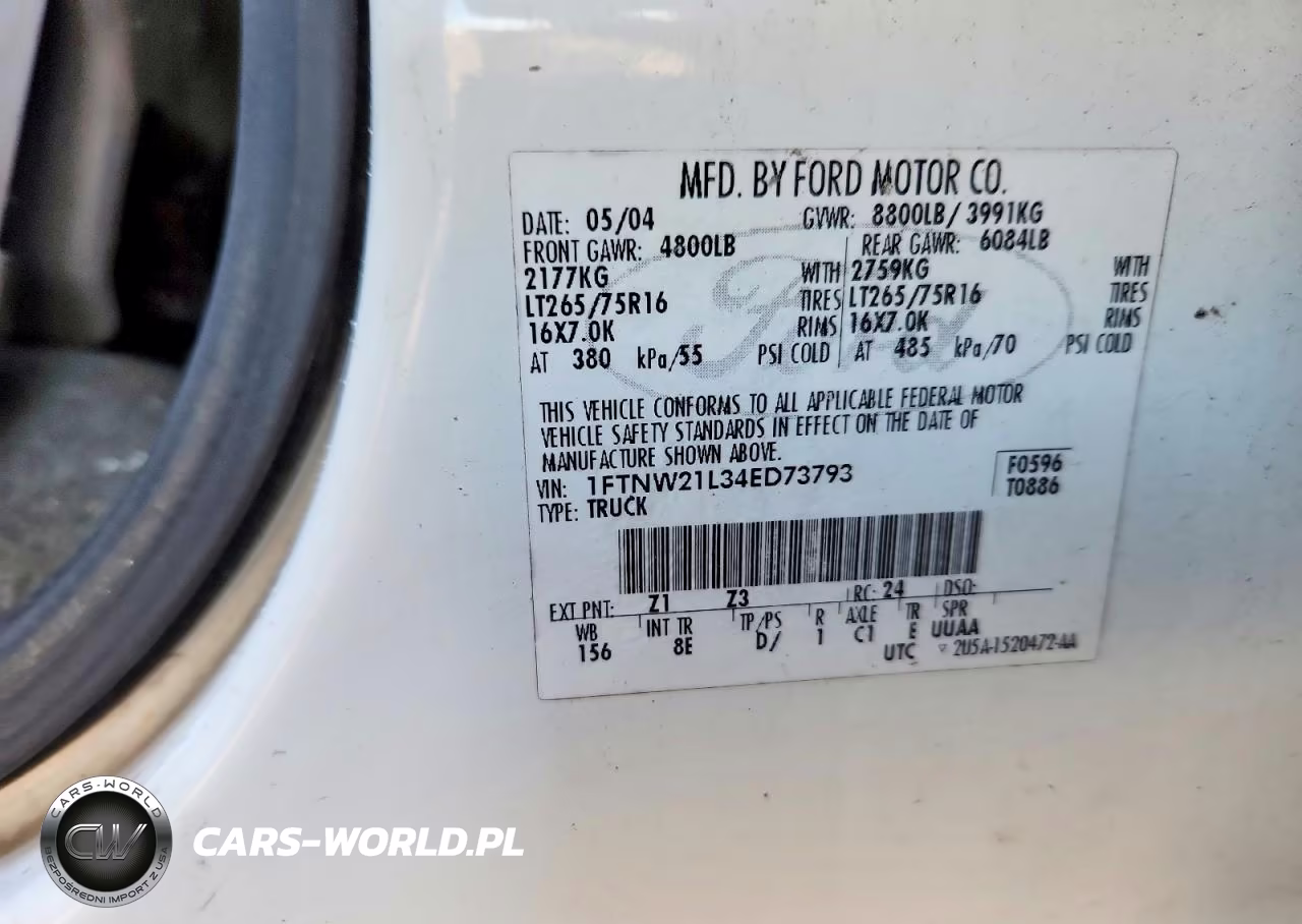 2004 Ford F250 Super Duty VIN:1FTNW21L34ED73793 - 12