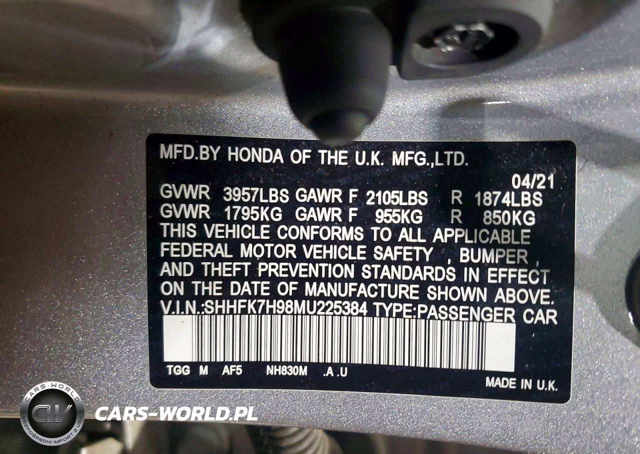 2021 Honda Civic Sport Touring VIN:SHHFK7H98MU225384 - 12