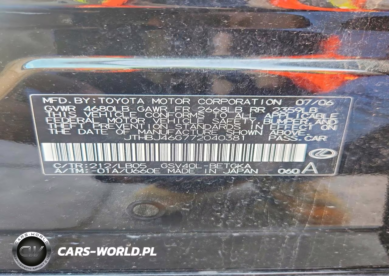 2007 LEXUS ES 350 VIN:JTHBJ46G772040381 - 12