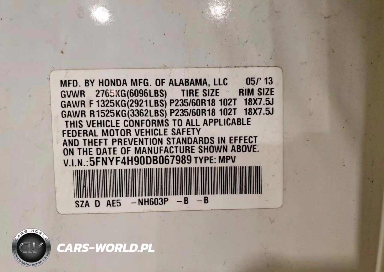 2013 Honda Pilot Touring VIN:5FNYF4H90DB067989 - 13